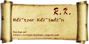 Rötzer Kálmán névjegykártya
