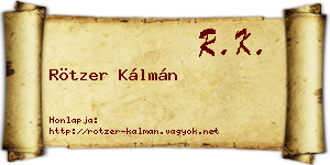 Rötzer Kálmán névjegykártya